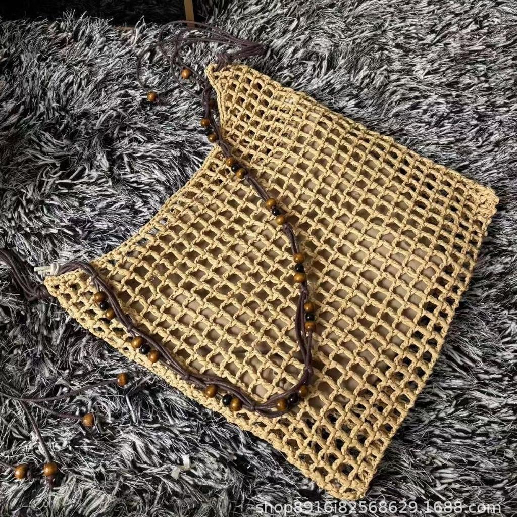 Borsa da Spiaggia Estiva Intrecciata da Donna con Corda a Rete Borse a Mano Lavorate a Maglia Borsa a Spalla Reticolata Vuota da Donna Borsa Shopping da Viaggio Grande Capacità