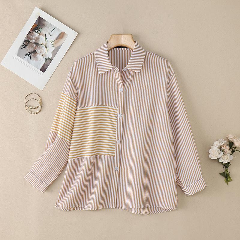 ZANZEA Women Stripe Print Casual Turn Down Collar 3/4 Sleeve Blouse