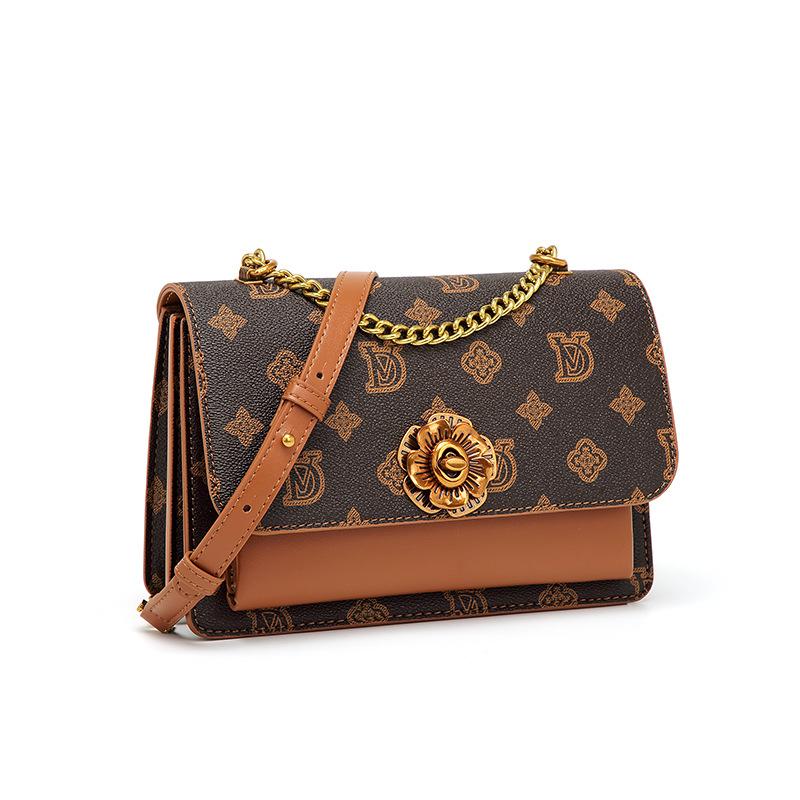 Printed Women's Bag High Fashion Vintage Camellia Underarm Chain All-in-one Crossbody Bag
