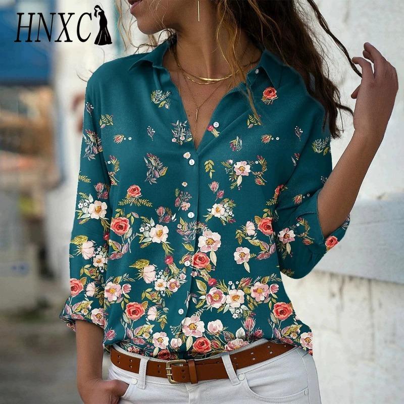 HNXC 38 Color Women's Fashion Casual Long Sleeve POLO Neck Blouses & Shirts