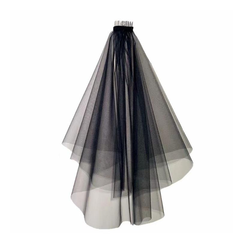 

Elegant Black Tulle Veil for Halloween Party Comfortable Day of the Death Bridal Veil for All Ages Masquerade Party Wear