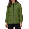 Women's Waterproof Windproof Hooded Jacket Lightweight Outdoor Raincoat Full Zip Front Pockets Adjustable Drawstring Hood