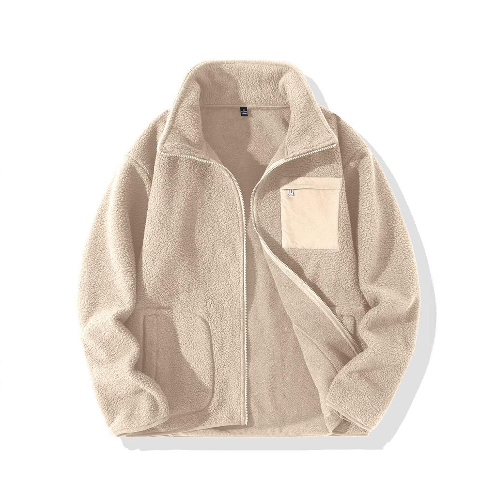 2024 Foreign Trade Autumn and Winter Grab Granular Fleece Stand-up Collar Trendy Top Jacket Men's Cardigan Thickened Men's Fleece Jacket