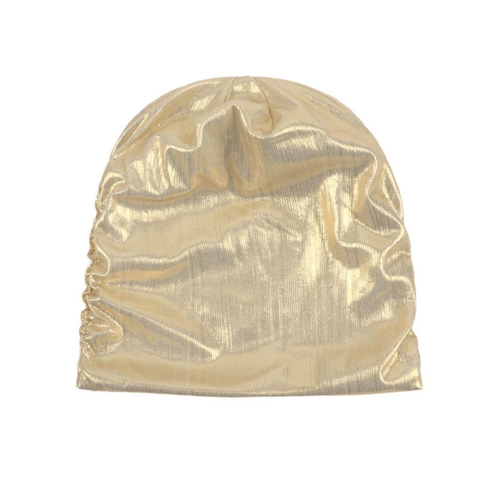 Solid Color Metal Color Hat Elastic Sleeping Night Cap Simple Pullover Cap  Streetwear