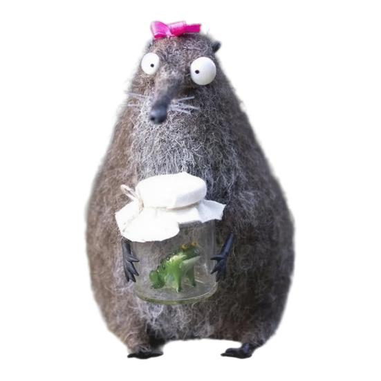 Handmade Wool Felt Doll Panicked Big-Eyed Weirdo Plush Toy Quirky Googly Eyes Figurines Unique Character Soft Collectible Gift for Whimsy Lovers