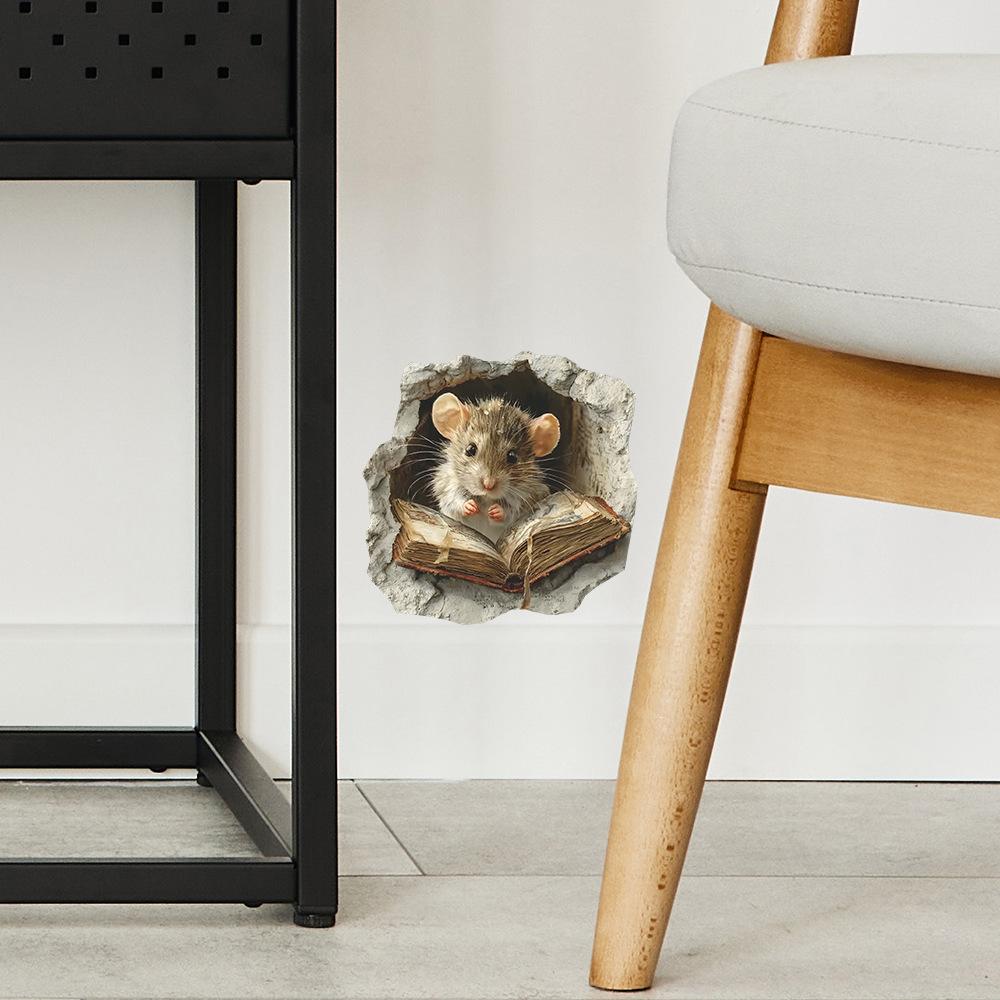 Cartone Animato Topolini Carini che Leggono Libri Buchi di Topo Soggiorno Studio Decorazioni da Parete Adesivi