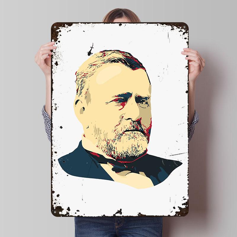 Ulysses S. Grant Portrait Printed Posters Customizable Wall Art Retro Vintage Metal Tin Signs for Home Room Gamer Decoration 20X30CM