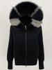 Korean Style Hooded Knit Cardigan with Large Genuine Fox Fur Collar - Luxurious Autumn/Winter Outerwear