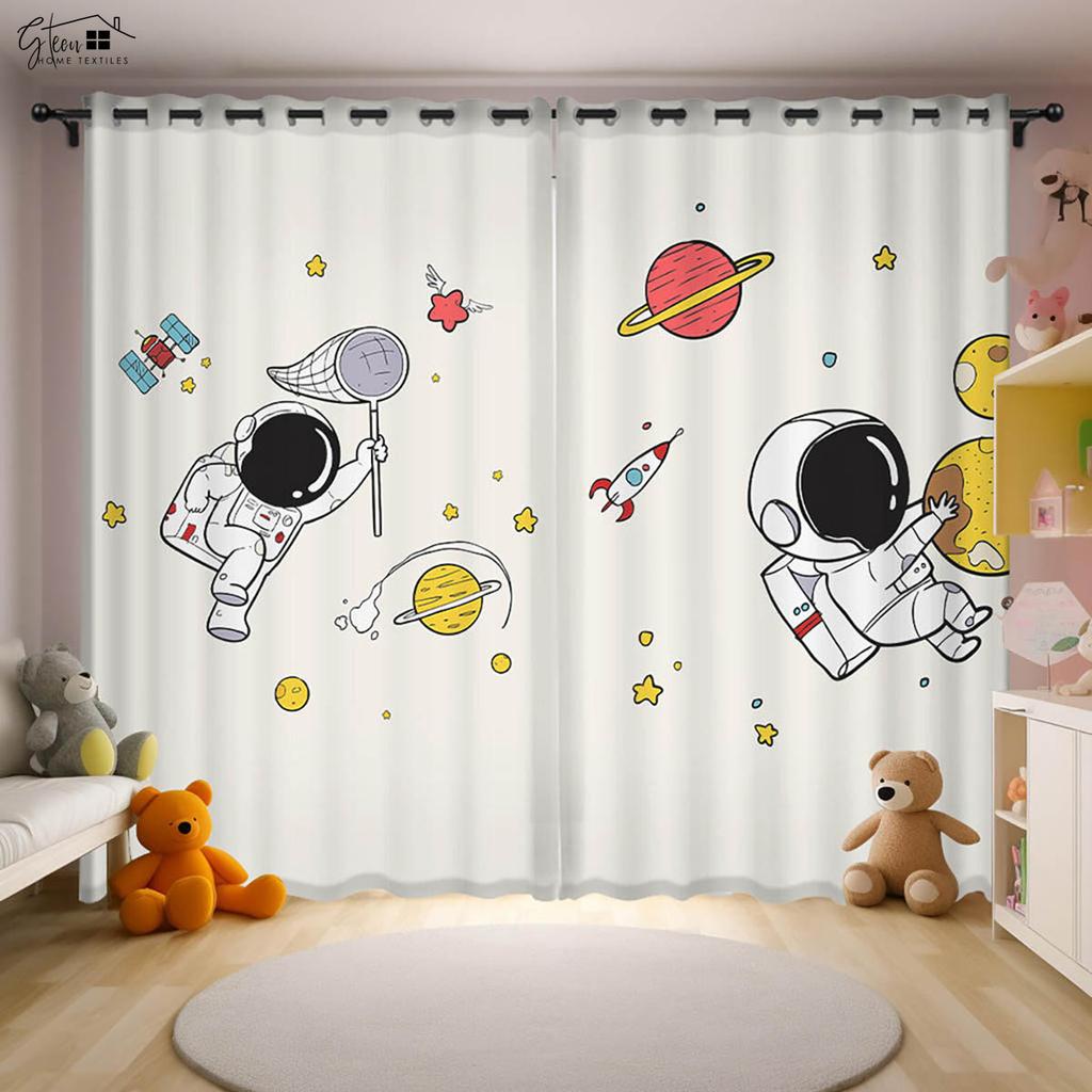 Niedliche Cartoon Universum Sternenhimmel Astronauten Druck Vorhänge Kinderzimmer Dekorative Vorhänge Kioom Wohnzimmer Küchenvorhänge