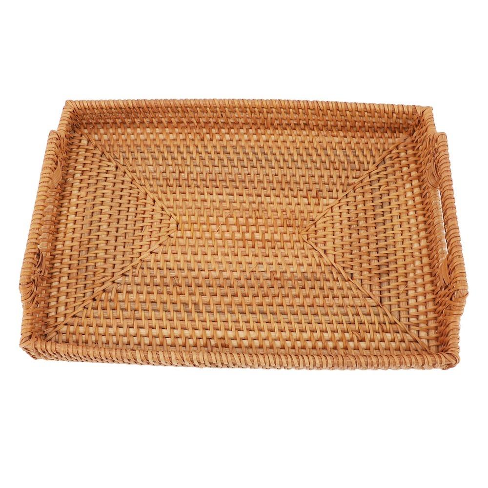 Woven Craft Tray with Handles Woven Fiber Decorative Tray Storage Tray Food Serving