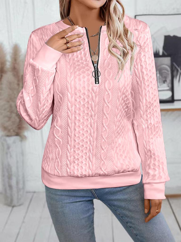Ladies, Casual, Collar Zipper, Long Sleeved Hoodie, Women's Clothing, T-shirt
