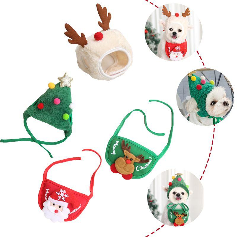 Plush Dog Cat Christmas Hat And Bib Set For A Cozy Festive Look