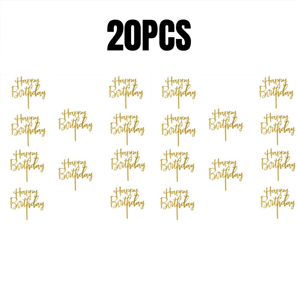 10/20Pcs Gold Black Happy Birthday Cake Topper DIY Acrylic Letter Simple Design Kids Birthday Party Dessert Decoration Supplies