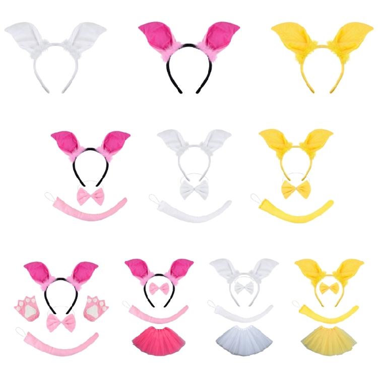 1/3/4pcs Pig Costumes Accessories with Pig Ears Headband,Bowtie,Gloves,Tail,Tutu Skirt Halloween Animal Dress Up Set