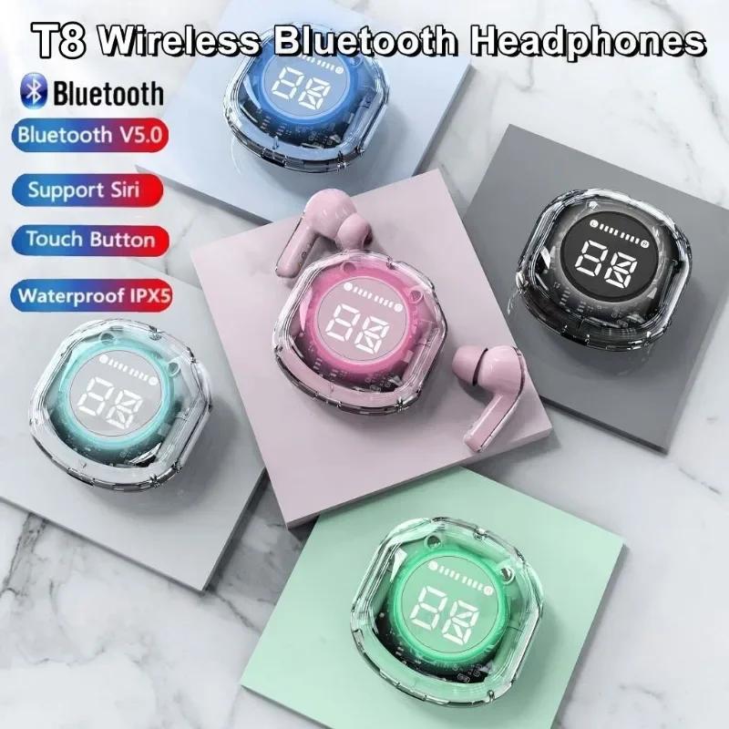 Original new T8 tws Wireless Bluetooth Headset Transparent ENC Power Digital Display Stereo Sound Earphones for all smartphone