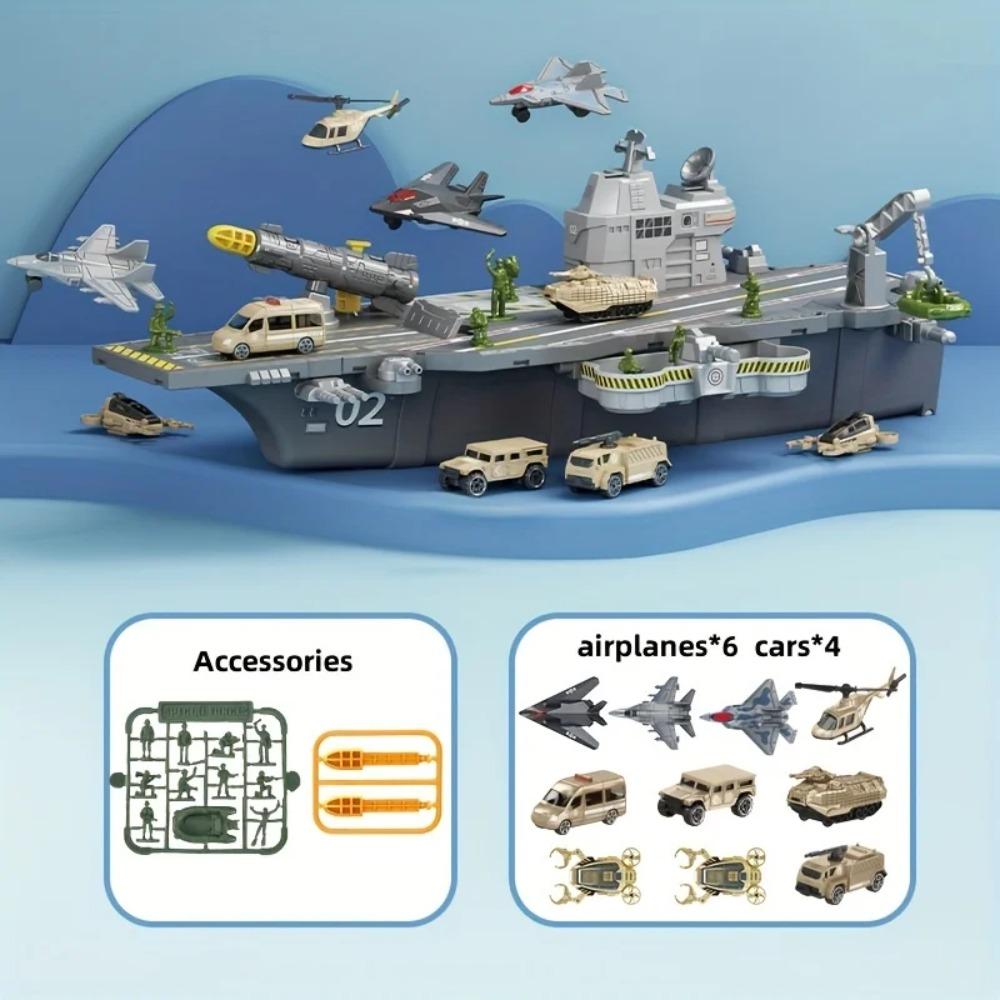 Children's Aircraft Carrier Toys Set with Military Action Figures, Aircraft Toys, Military Tanks, Helicopters and Fighter Jets