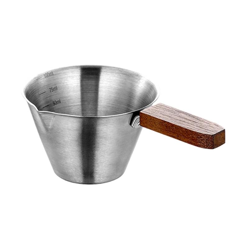 304 Nonrust Steel Espressos Measuring Cup with Wood Handle for Comfortable Grip and Accurate Liquid Measurement
