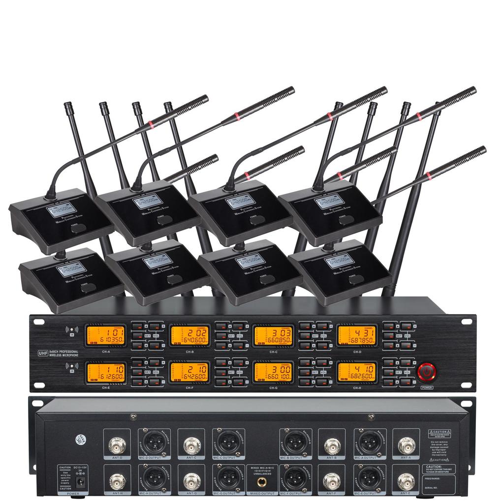 KTV Wireless One-to-Eight Dual-Use Headset/Lavalier FM Short-Shaft Square-Shaft Conference Microphone