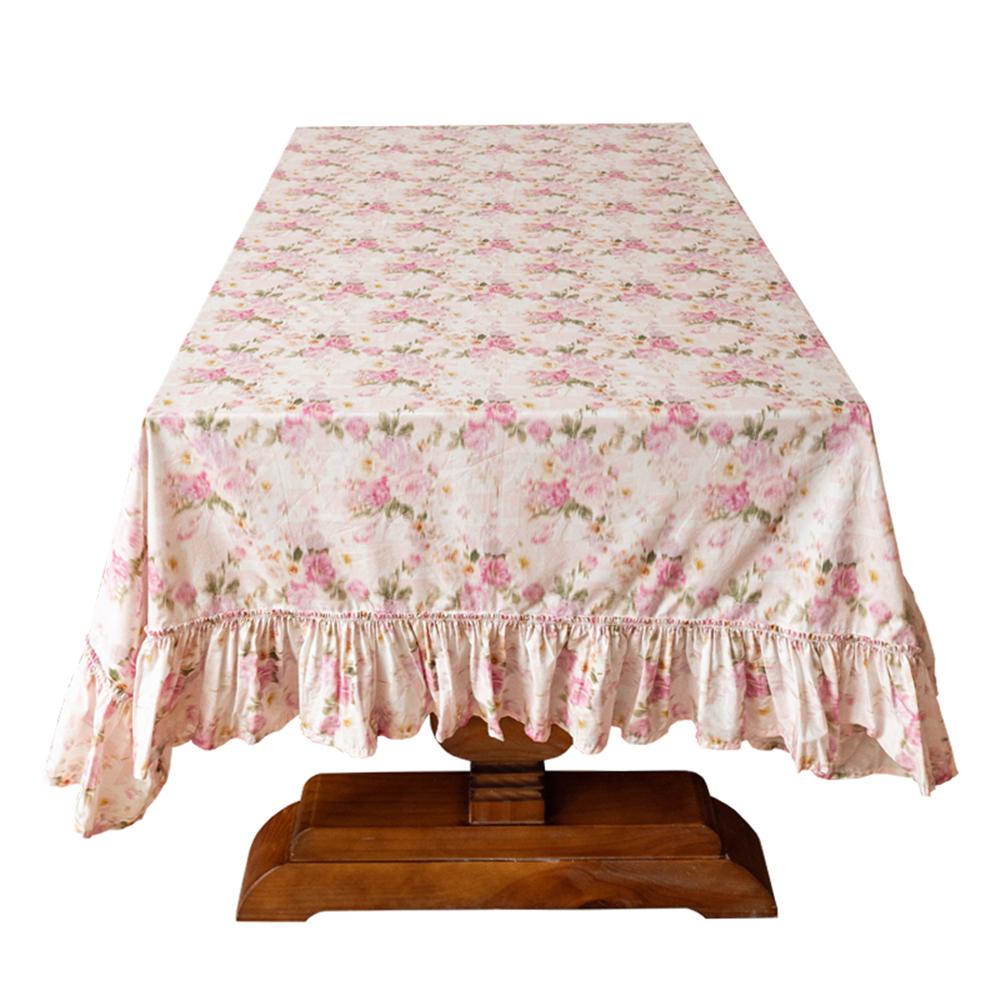 

French Pink Tablecloth Rose Printed Romantic Tablecloth Room Decoration Dining Table Fabric Coffee Table Ruffled Tablecloth 110x110cm