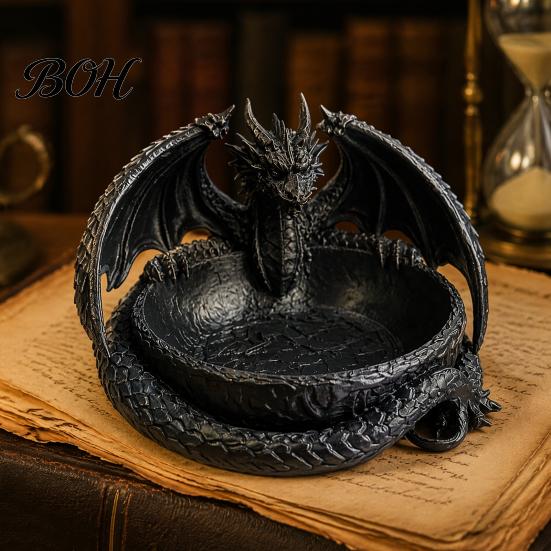 Langlebige PLA Drachenskulptur Gotisches Schmuckschalen-Tablett, 3D-gedruckte Figur, Mythisches Wesen Desktop-Form Aufbewahrungs-Tablett Organizer für Schlüssel Münzen
