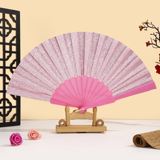 Glitter Powder Folding Fan Hand Held Fan with Plastic Ribs Portable Summer Fan Decoration Dance Performance Props Party Accessories