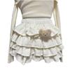 Girls Summer Korean Short Sleeve Dress Set with Peter Pan Collar and Tiered Skirt