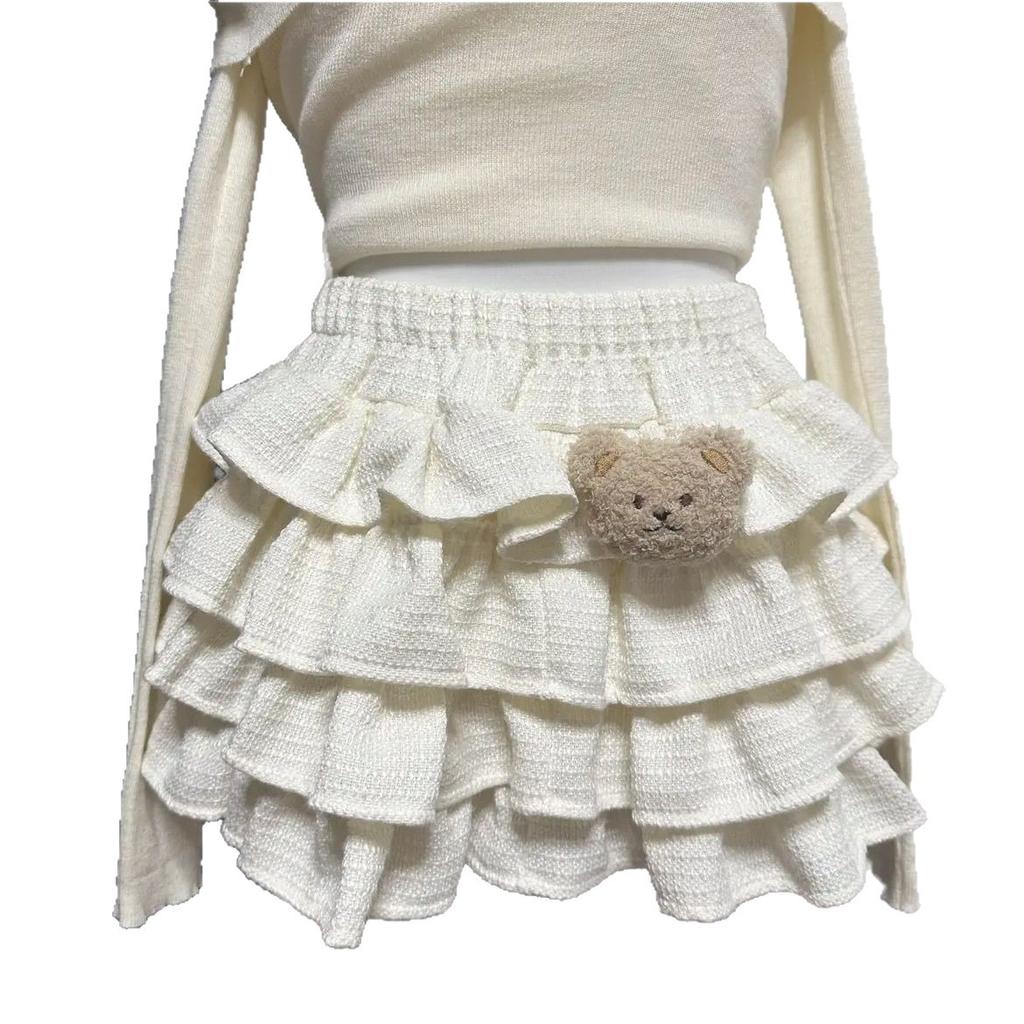 Girls Summer Korean Short Sleeve Dress Set with Peter Pan Collar and Tiered Skirt