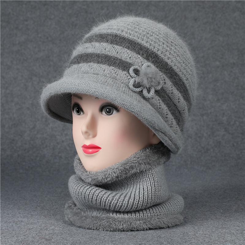 Autumn and winter the elderly flower pot hat children grandma knitted wool hat piled thickened rabbit hair warm mother hat