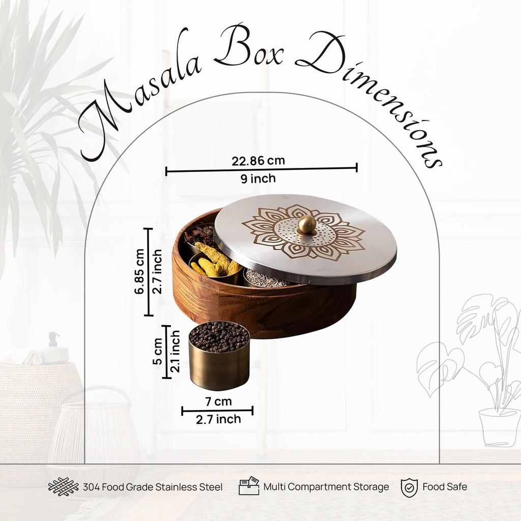 Деревянный органайзер для специй, Wooden Masala Box (Lazer Silver),  Nestroots