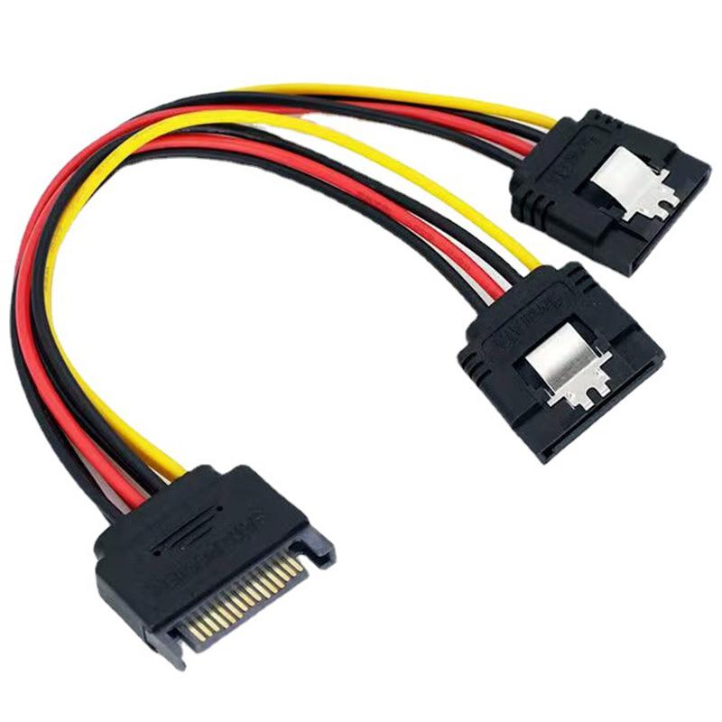 

SATA 15Pin Power Cable Splitter 1 Male to 2 Female Plug Extend Wire Adapter with Lock Buckle Sata Power Supply Cord PC SSD Line