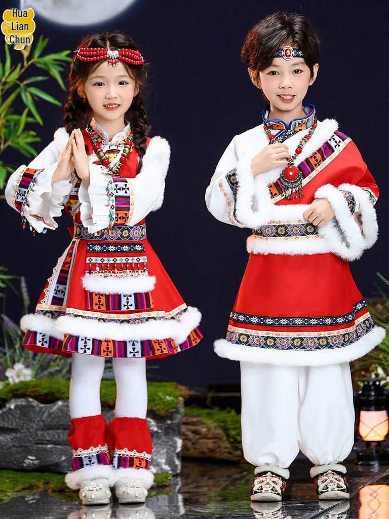 Tibetaans Etnisch Kostuum voor Kinderen voor Nieuwjaarsdag, Modeshows en Fotografie