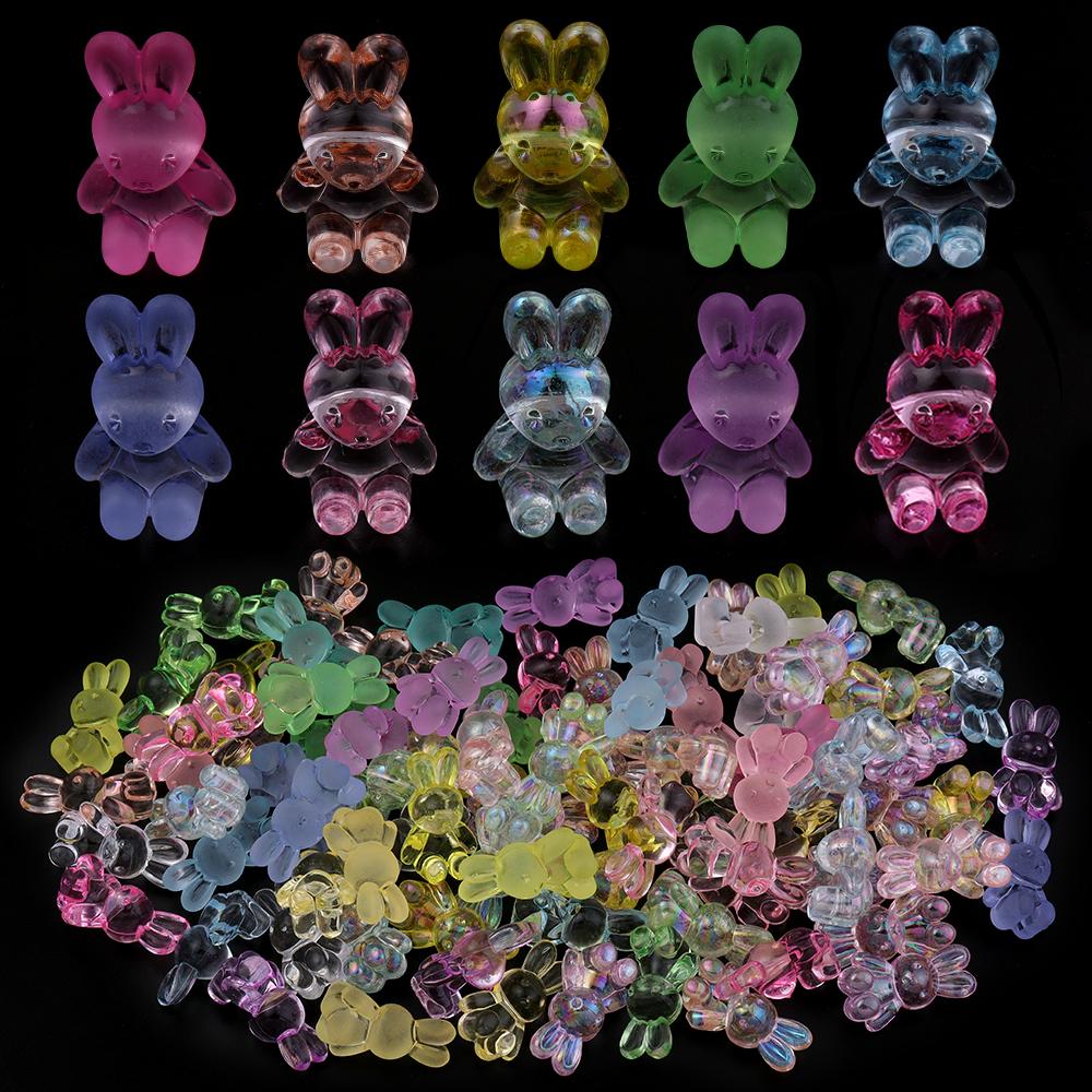 30PCS Clear Frosted Transparent Cartoon Rabbit Beads Horizontal Hole Loose Acrylic Beads DIY Mobile Phone Chain Pendant Ornament