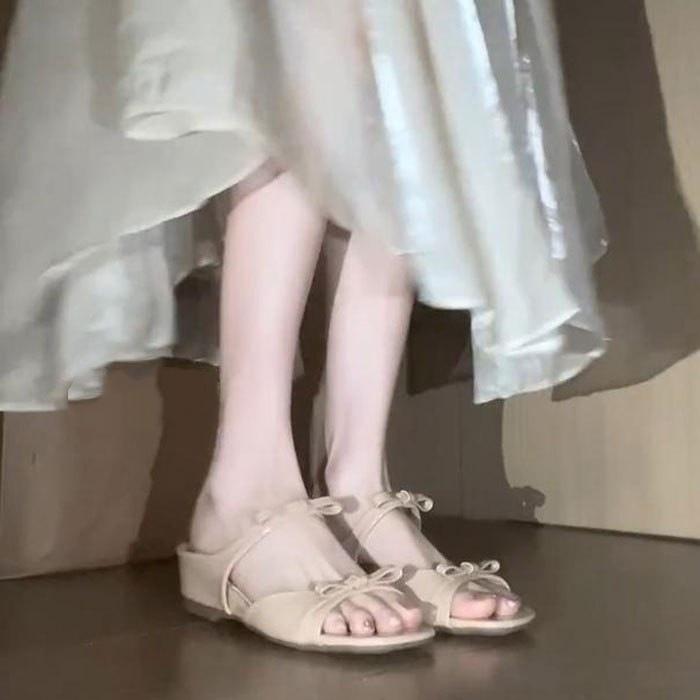 Height Increase 5cm Bow Word with Open Toe Cool Slippers Women's 25 Summer New Idyllic Floral Broken Heel Sandals