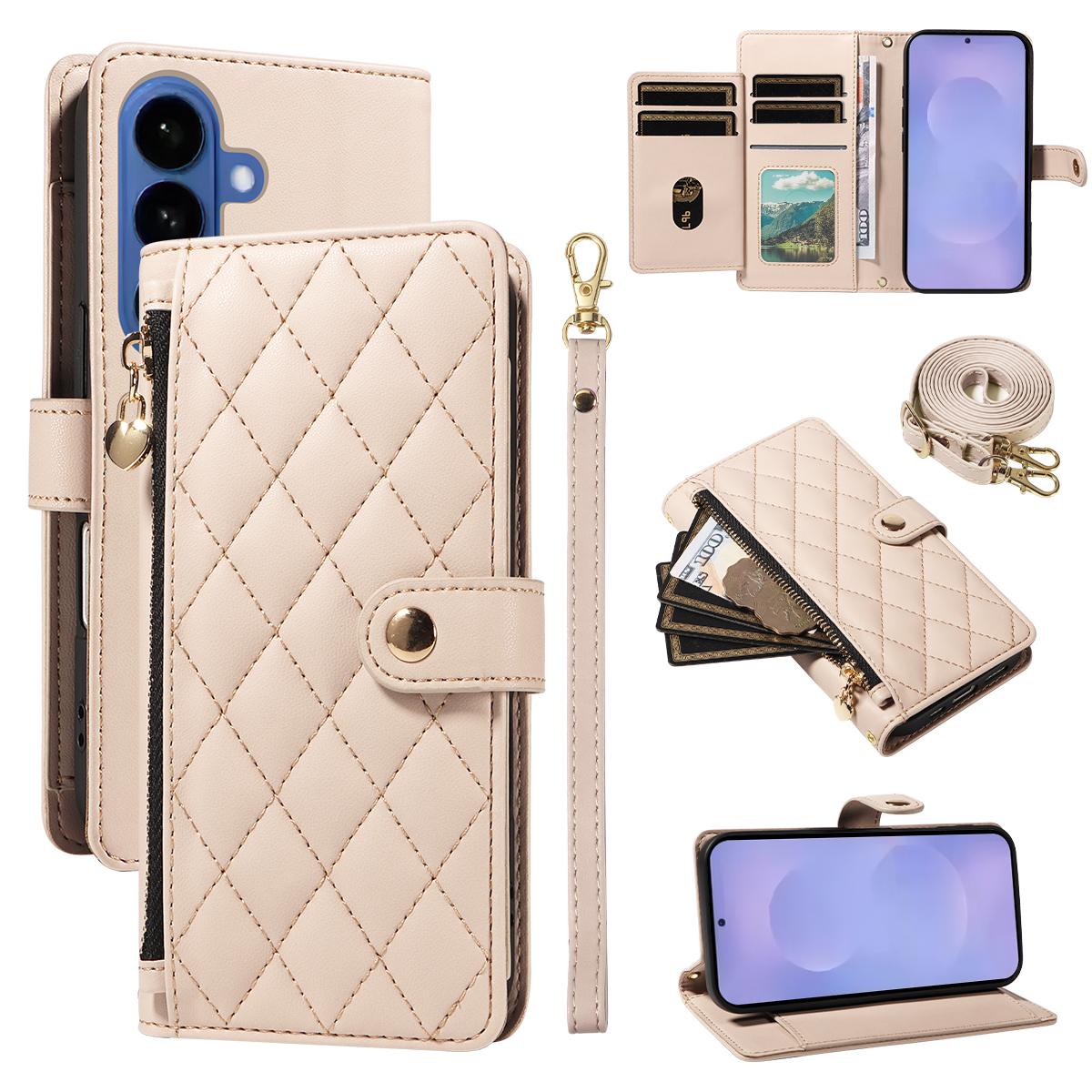 

For Samsung Galaxy S26/S26 Pro Wallet Case with Straps, Rhombus Leather Stand Phone Cover