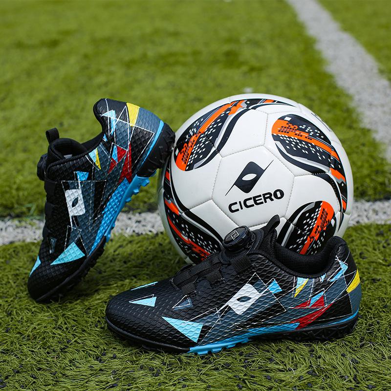 Rotary buckle football shoes breathable non-slip TF broken nails children and adolescents lawn flat game training shoes