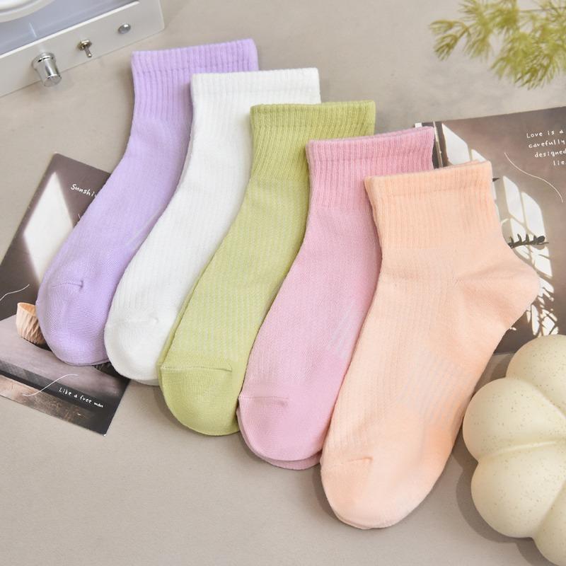 5 Pairs of Women's Summer Thin Pure Color Muggrass Scented Antiodor Breathable Sweat Absorbing Sports Socks