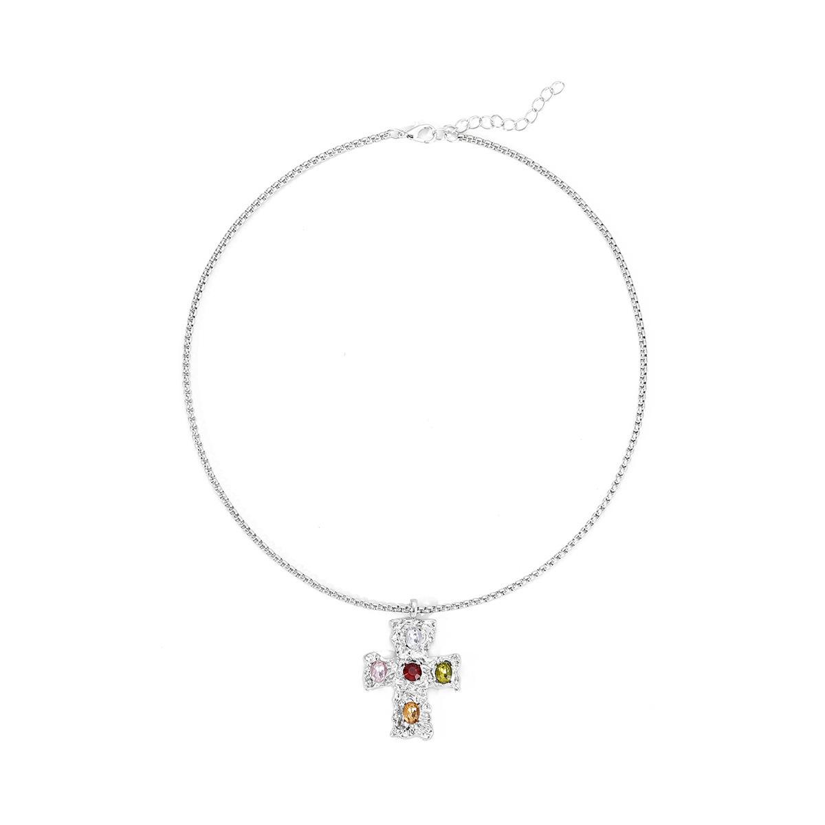 Sweet and cool cross necklace, European and American niche, high-end fashion, lava irregular metal, cold style necklace