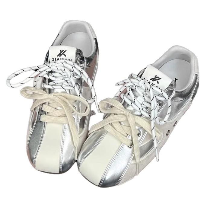 Niche silver German training shoes are great-looking shoes for women's 2025 new popular leisure sports Forrest Gump flat white shoes