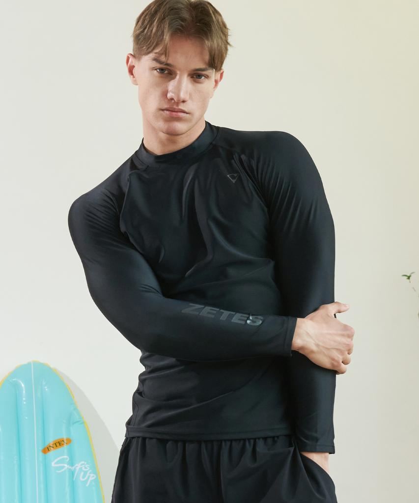 Jeteseu Men'S Slim Fit Long Sleeve Rash Guard Bk Sleeve Logo M_3A475