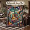 Music Fire Artwork Theme Throw Blanket Custom Name Text Personalized Blanket Soft Cozy Blanket for Home Sofa Bed
