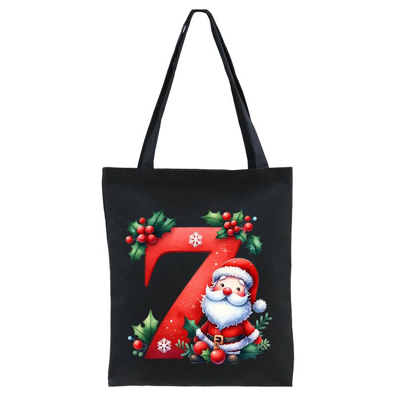 English letters A-Z Christmas number print student casual canvas tote bag