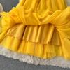Spring And Summer Pure Color Mesh Pleated Skirt Medium Length Classic Loose And Thin Versatile High Waist Skirt