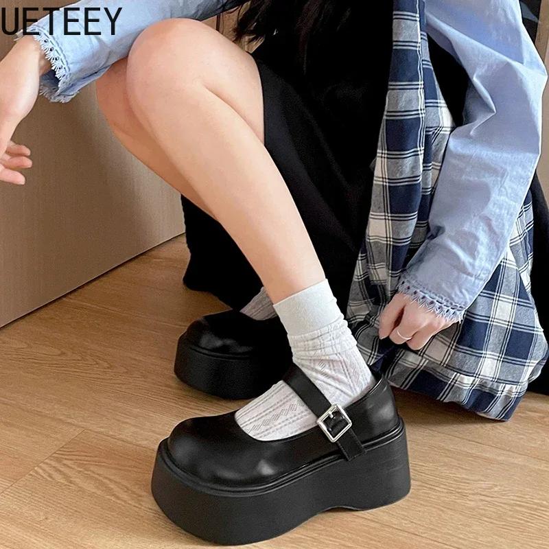 Fashion Platform Thick Heel Women Mary Jane Shoes Fashion Shallow Round Toe Shoes Casual Outdoor Street Style Single Shoes