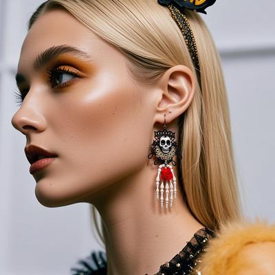 Retro Gothic Skull Lace Earrings with Alloy Hooks – European & American Punk Style