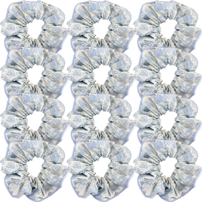 Sea Salt Blue Polka Dot Floral Plaid Large Hair Scrunchie Sweet and Versatile Fabric Hair Tie Hair Accessory