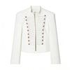 Elegant Women's Cropped Black Coats Pads Stand Collar Full Sleeve Jacket Autumn Lady Chic Commute Outwear