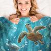 [Sea Turtles Blanket] Deep Sea Three Sea Turtles Pattern Blanket - Gift Soft Blanket - Flannel Blanket - One Piece