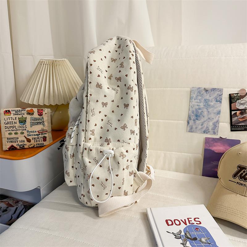 College Style Schoolbag Women's Bow Corduroy Travel Backpack