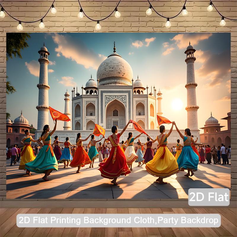 One 2D Plane, In Front of the Taj Mahal of Indian Dance, with Polyester Photographic 2D Background Cloth and flagsXY