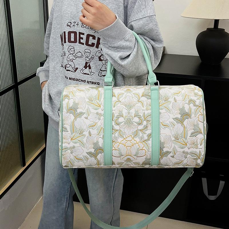 Women's National Style Fitness Bag Flower Design Large Capacity Portable Travel Bag Household Clothing Storage Luggage Bag